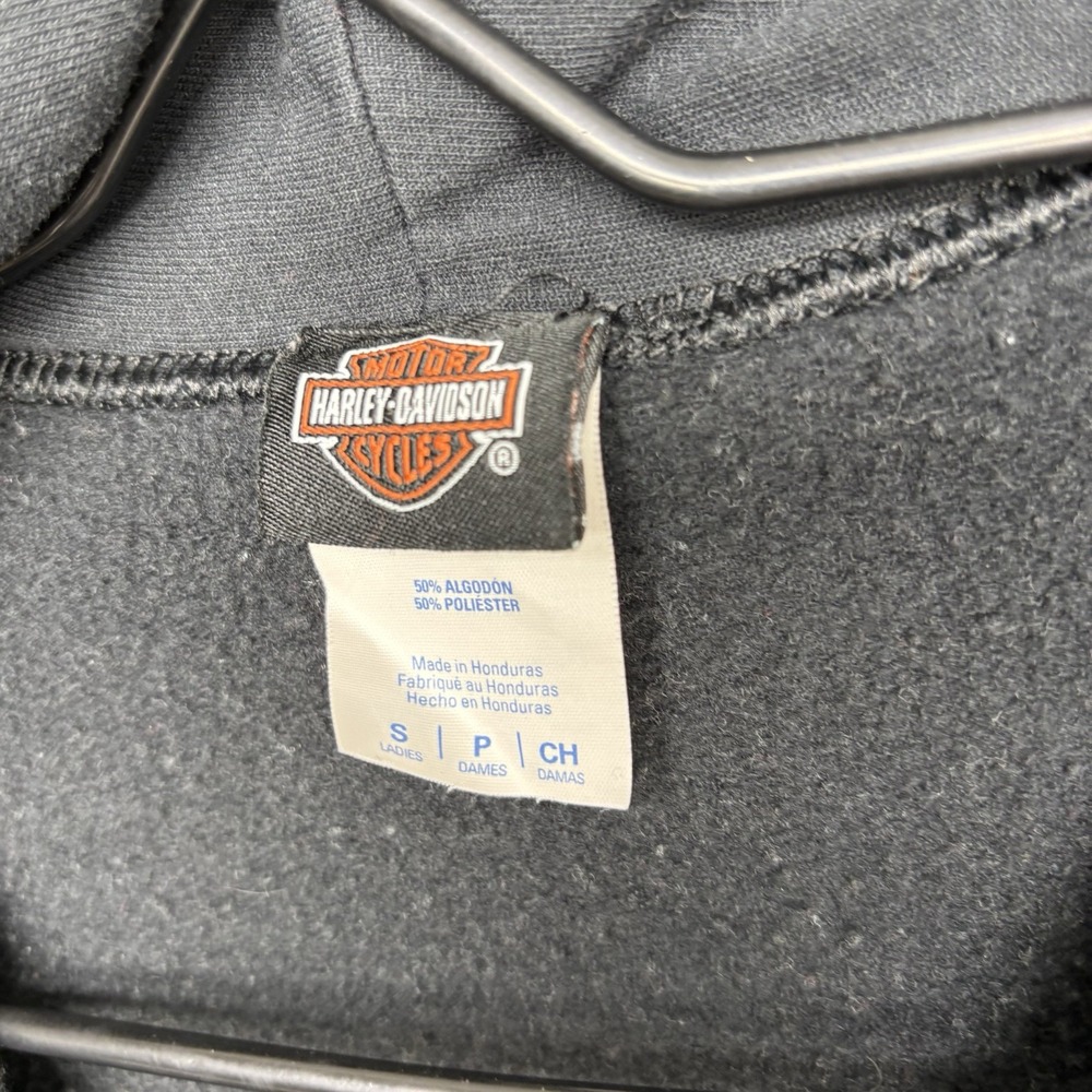 Harley-Davidson Hoodie Womens Small Vintage Rides Full Zip Black Sweatshirt Y2K - Picture 5 of 12